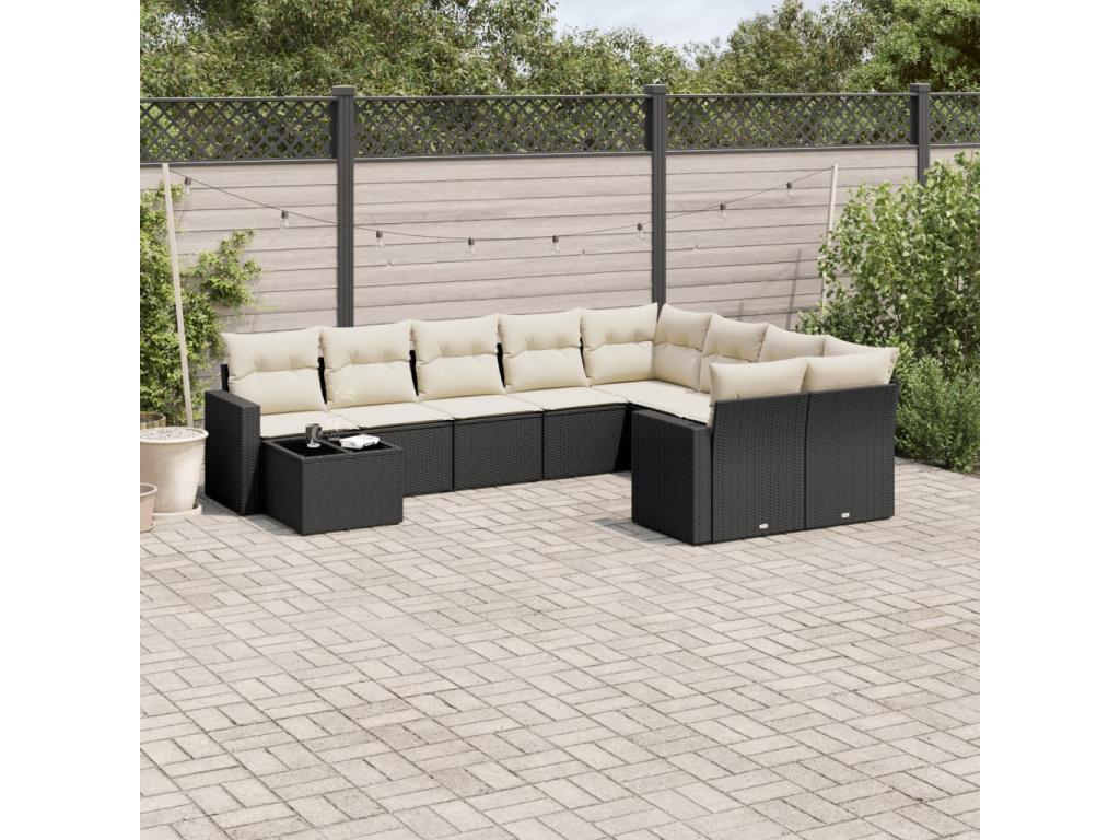 Salon de jardin 10 pcs avec coussins noir résine tressée XULD18106