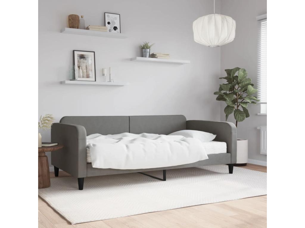 Lit de jour avec matelas gris foncé 100x200 cm tissu WFAV48995