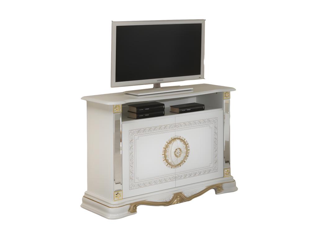 Meuble TV 2 portes 1 niche Blanc/ Or - Zensova - L 106 xl 48 x H 78 cm CBAY63006