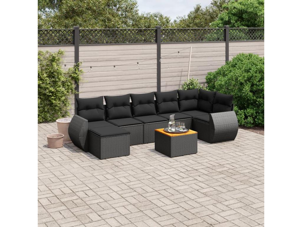 Salon de jardin 8 pièces avec coussins noir résine tressée MXNV84467