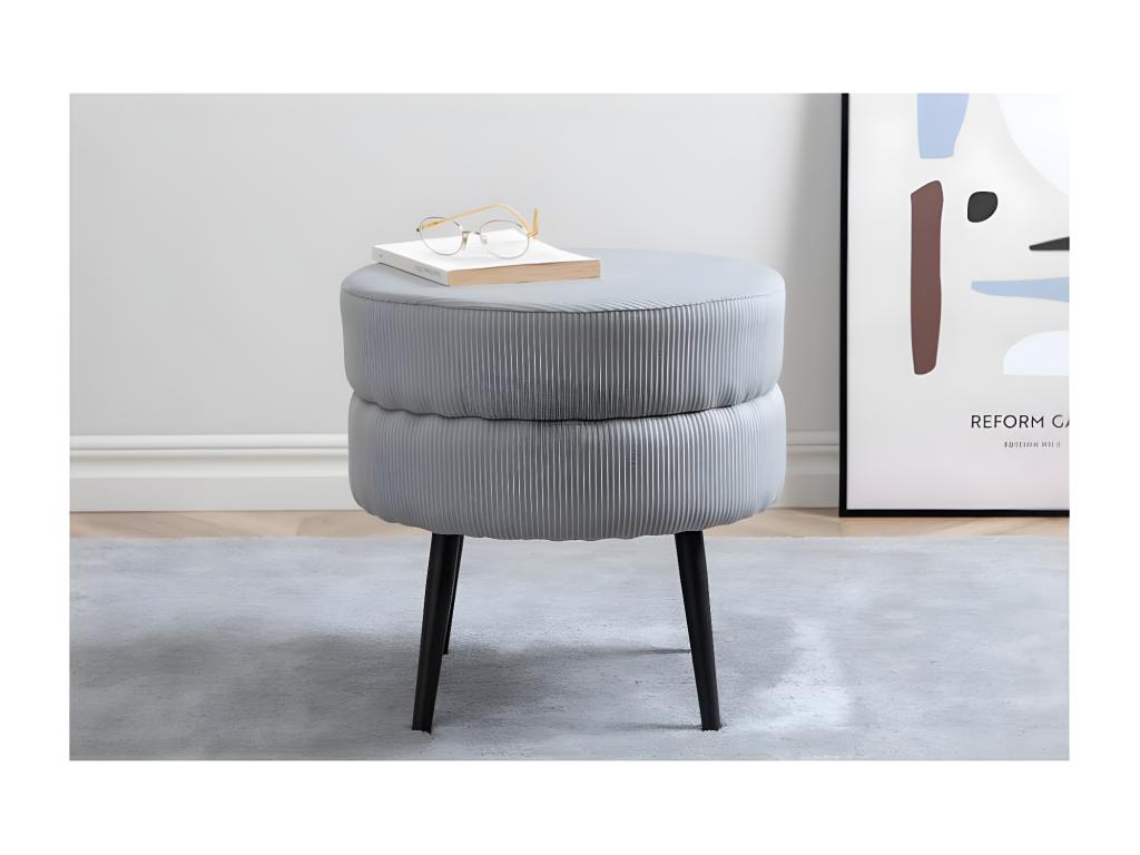 Pouf Pot 40x40x40 cm Velours tricoté Noir et gris BAHK82662