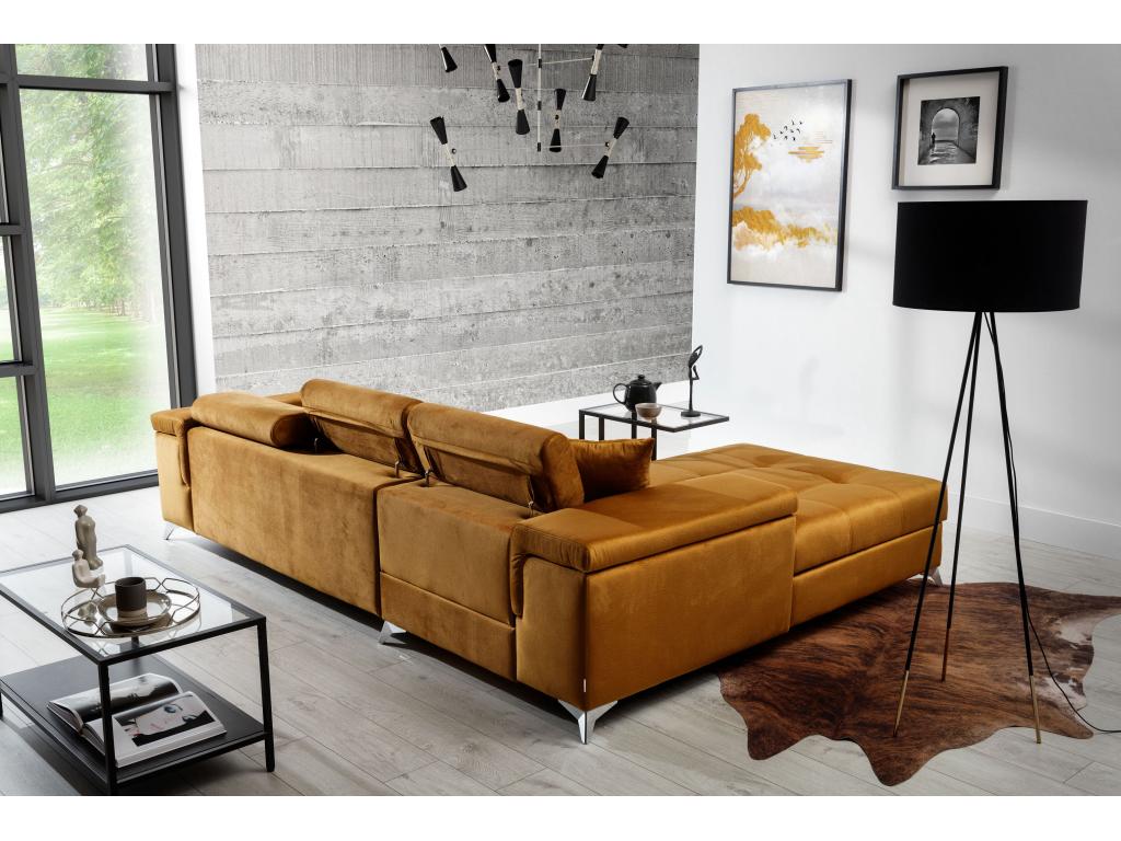 Canapé angle gauche convertible velours marron avec appuis-tête réglables Zensova 280cm PYJC34199