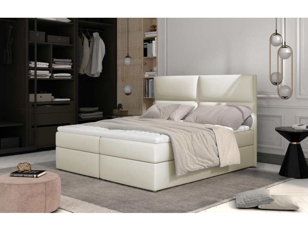Lit continental capitonné simili cuir beige clair Dormeva-140x200 CTKY16113