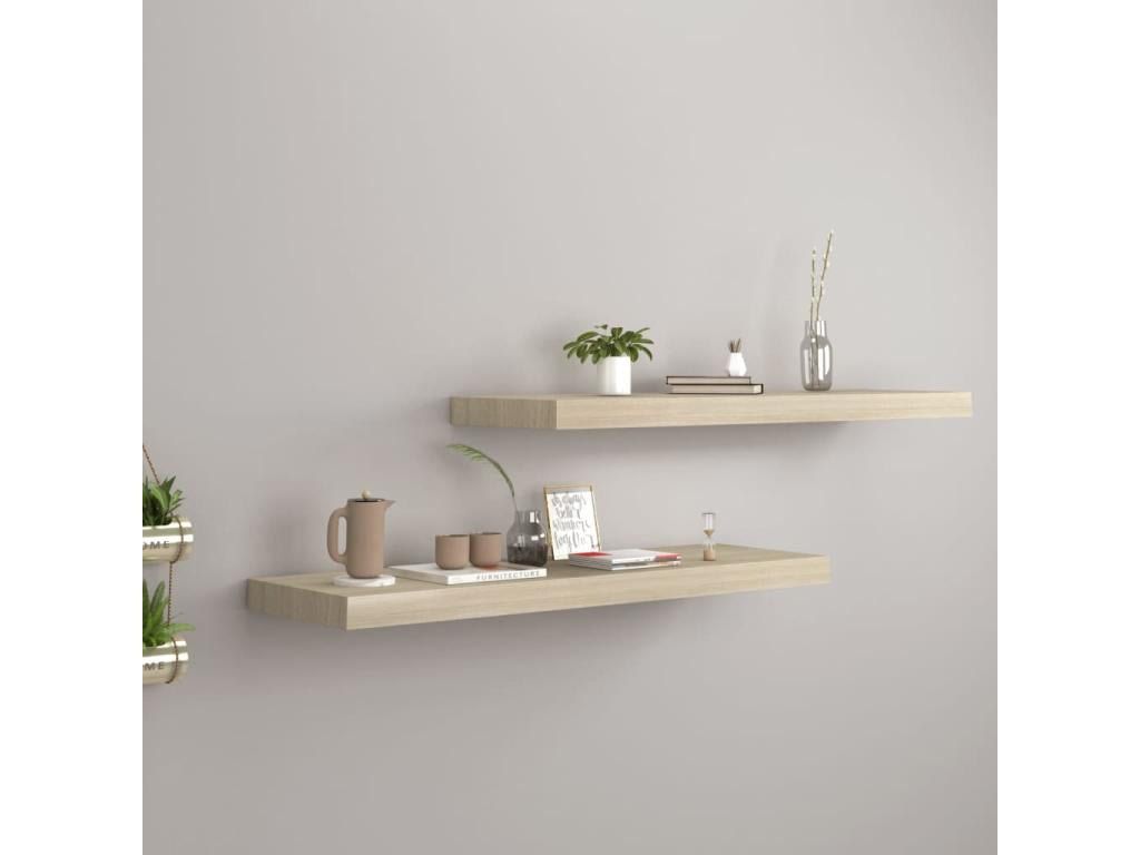 Etagères murales flottantes 2 pcs Chêne 80x23,5x3,8 cm MDF RKVY90478