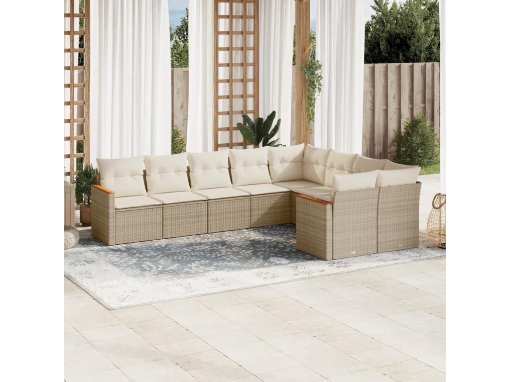 Salon de jardin avec coussins 9 pièces beige résine tressée PJVY83760